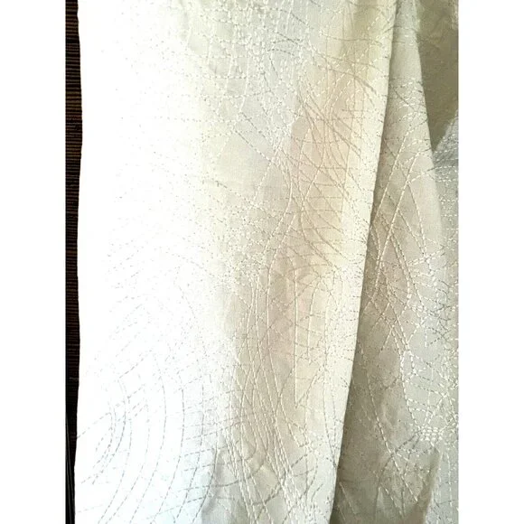 Designer White Fabric Drape Curtain One Panel Stitch Lines Abstract Pattern New